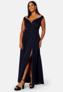 Goddiva Curve Glitter Wrap Front Maxi Curve Dress With Split Navy 50 (...