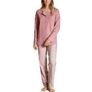 Calida Lovely Nights Pyjama Button Tab Rosa Mönstrad bomull Medium Dam