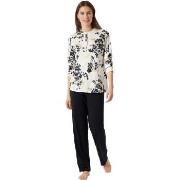 Schiesser Contemporary Nightwear Pyjama Interlock Svart/Vit 44 Dam