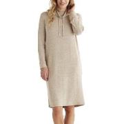 Damella Knitted Long Sleeve Lounge Dress Beige Small Dam