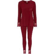 Damella Viscose Plain Pyjamas Set Vinröd viskos XX-Large Dam