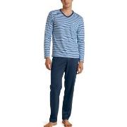 Calida Rekax Streamline V Neck Long Pyjama Blå Mönstrad bomull Small H...