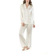 Damella Woven Silk Plain Pyjamas Set Elfenben silke Medium Dam