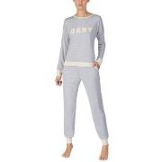 DKNY New Signature Long Sleeve Top and Jogger PJ Grå Large Dam