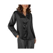 Lady Avenue Satin Pyjama With Short Sleeves Svart silke X-Large Dam