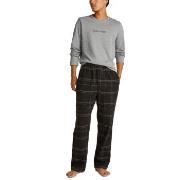 Calvin Klein Flannel Sleep Long Sleeve Pant Set Grå/Svart bomull Mediu...