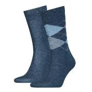 Tommy Hilfiger Strumpor 2P Men Sock Check Jeansblå Strl 47/49 Herr