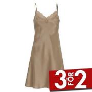 Damella Woven Silk Plain Lace Nightdress Nougat silke X-Small Dam