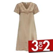 Damella Woven Silk Plain Nightdress Nougat silke X-Small Dam
