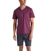 Calida Relax Streamline V-neck Short Pyjama Vinröd bomull Small Herr