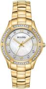 Bulova Damklocka 98L256 Crystal Vit/Gulguldtonat stål Ø32 mm