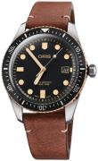 Oris Herrklocka 01 733 7720 4354-07 5 21 45 Diving Svart/Läder Ø40