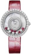 Chopard Damklocka 204445-1006 Happy Diamonds Vit/Läder Ø37.7 mm