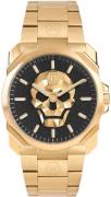 Philipp Plein Herrklocka PWLAA0822 The Skull Svart/Gulguldtonat stål