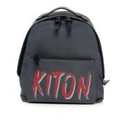 Kiton Läder och cordura ryggsäck Gray, Herr