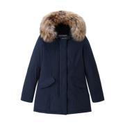 Woolrich Blå Melton Syntetisk Parka för Kvinnor Blue, Dam