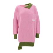 Marni Mysig och stilfull oversized tröja med rund hals Pink, Dam