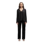 Ahlvar Gallery V-ringad Blus med Blousons Amp Black, Dam