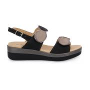 Cinzia Soft Svart spegelfinish platta sandaler Black, Dam