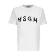 Msgm Vit Bomull T-shirt med Logotyp White, Dam
