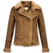 Matogla Biker Lammy Coat - Kort Brun Läderjacka Brown, Dam