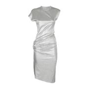 Paco Rabanne Silver Spegel Asymmetrisk Midi Klänning Gray, Dam