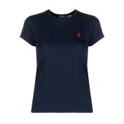 Polo Ralph Lauren Blå Crewneck Tee med Ikoniskt Logobroderi Blue, Dam