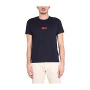 Aspesi Modern Mans Crowling Front Print T-Shirt Blue, Herr