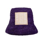 Jacquemus Lila Raffiahatt med Logobroderi Purple, Unisex