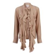 Victoria Beckham Vintage Frill Panel Blus Brown, Dam