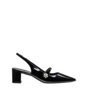 Stuart Weitzman Crystal Fleur Block Slingback Klackar Black, Dam