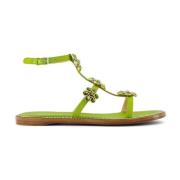 Giambattista Valli Apple Green Rhinestone Flat Sandals Green, Dam