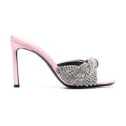 Sergio Rossi Rose Pink Crystal Mules Gray, Dam