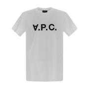 A.p.c. Vit Bomull T-Shirt med Marinblå V.p.c. Logo White, Herr