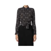 Elisabetta Franchi Dam Georgette Viskos Skjorta med Logotryck Black, D...