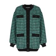 Msgm Grön Cardigan med Geometriskt Mönster Green, Dam