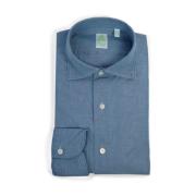 Finamore Gaeta Chambray Skjorta med Mjuk Krage Blue, Herr