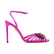 Aquazzura Satin Fuchsia Blommiga Sandaler Purple, Dam