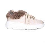 Casadei Eleganta Sneakers med Pälsdetaljer Beige, Dam