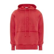 JW Anderson Röd Logo-Broderad Hoodie Red, Herr