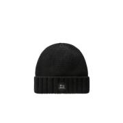 Woolrich Merino Wool Logo Beanie Svart Black, Herr