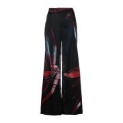 Louisa Ballou Abstrakt Mönster Wide-Leg Byxor Black, Dam