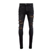 Amiri Slim-Fit Leopard Denim Jeans Black, Herr