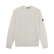 Roy Roger's Vit Walnut Stitch Crew Neck Sweater White, Herr