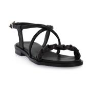 Frau Snygga Svarta Platta Sandaler Black, Dam