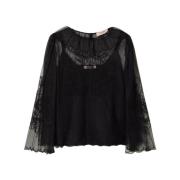 Twinset Blus i Broderad Plumetis Tulle Art. 232Tp2103 Black, Dam