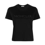 Moncler Logo-smyckad svart bomull T-shirt Black, Dam