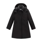 Woolrich Svart dunfodrad huva trenchcoat Black, Dam