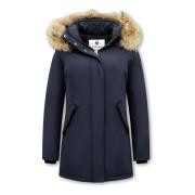 Matogla Parka Damer - Fuskpälskrage - Slim Fit Blue, Dam