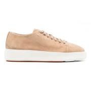 Santoni Beige Lädersneakers med Präglad Logotyp Beige, Dam